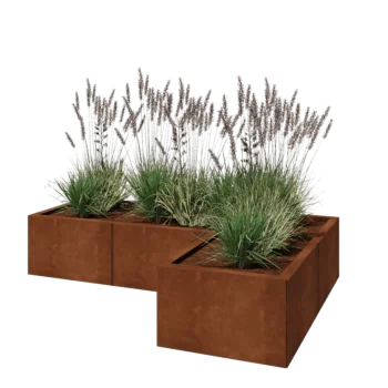 Cortenový kvetináč - L-tvar - 150 x 100 x 30 cm - So spodnou doskou