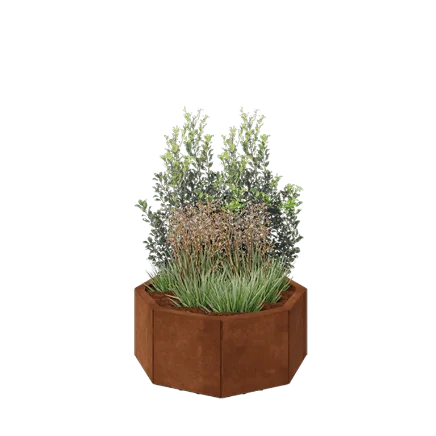 Cortenový kvetináč - Osembuholník - 72,4 x 72,4 x 30 cm - So spodnou doskou - S nohami