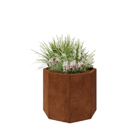 Cortenový kvetináč - Osembuholník - 72,4 x 72,4 x 60 cm - So spodnou doskou - S nohami