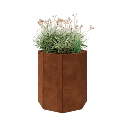 Cortenový kvetináč - Osembuholník - 72,4 x 72,4 x 80 cm - So spodnou doskou - S nohami