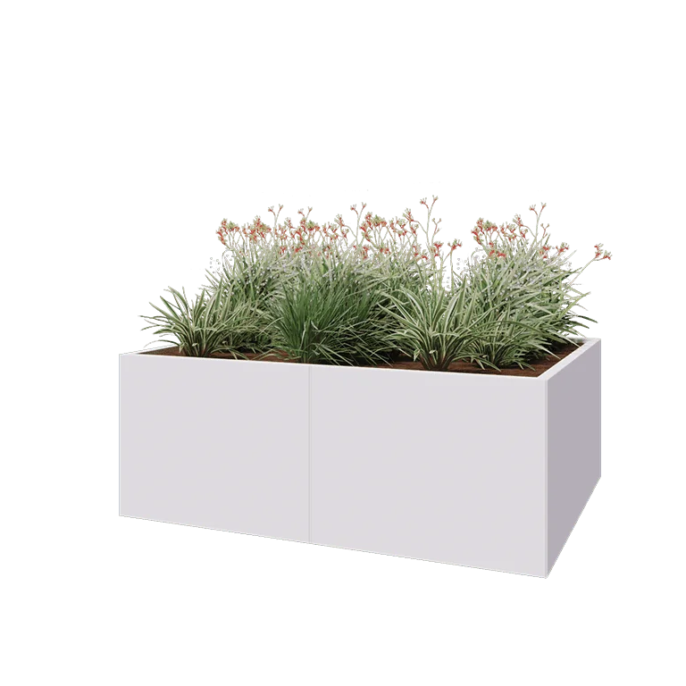 Oceľový kvetináč XXL - Obdĺžnik - 160 x 120 x 60 cm - RAL9010 matný (biela) - So spodnou doskou
