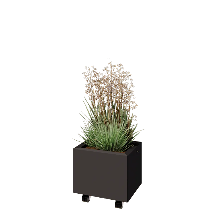 Oceľový kvetináč - Obdĺžnik - 40 x 30 x 30 cm - Iná farba RAL - So spodnou doskou - S kolieskami
